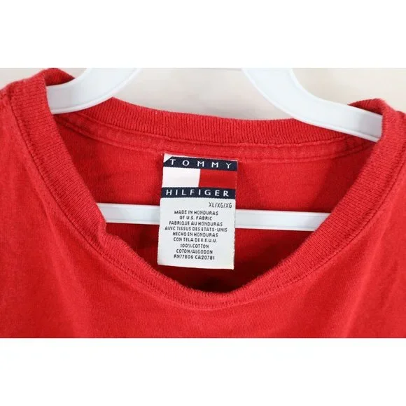 Vintage 90s Tommy Hilfiger Mens Size XL Faded Short Sleeve T-Shirt Red Cotton - Picture 5 of 8